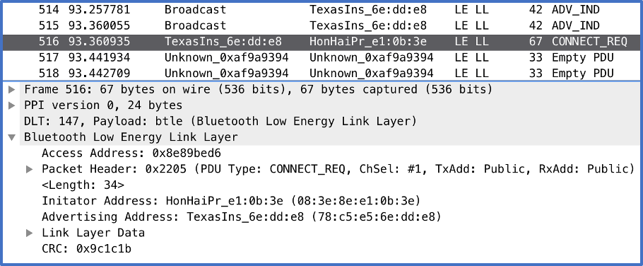 Packet Capture showing Connection Request" 